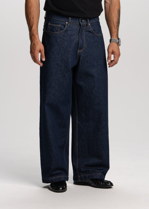 wide leg indigo jeans