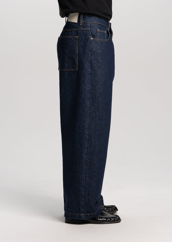 wide leg indigo jeans