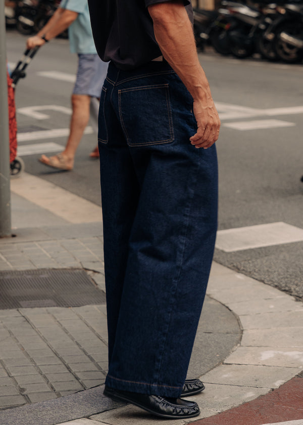 wide leg indigo jeans