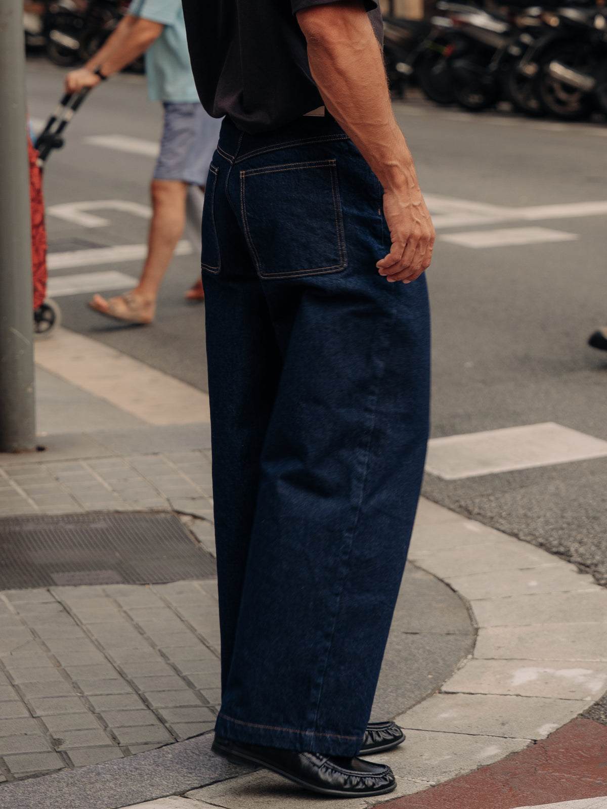 wide leg indigo jeans