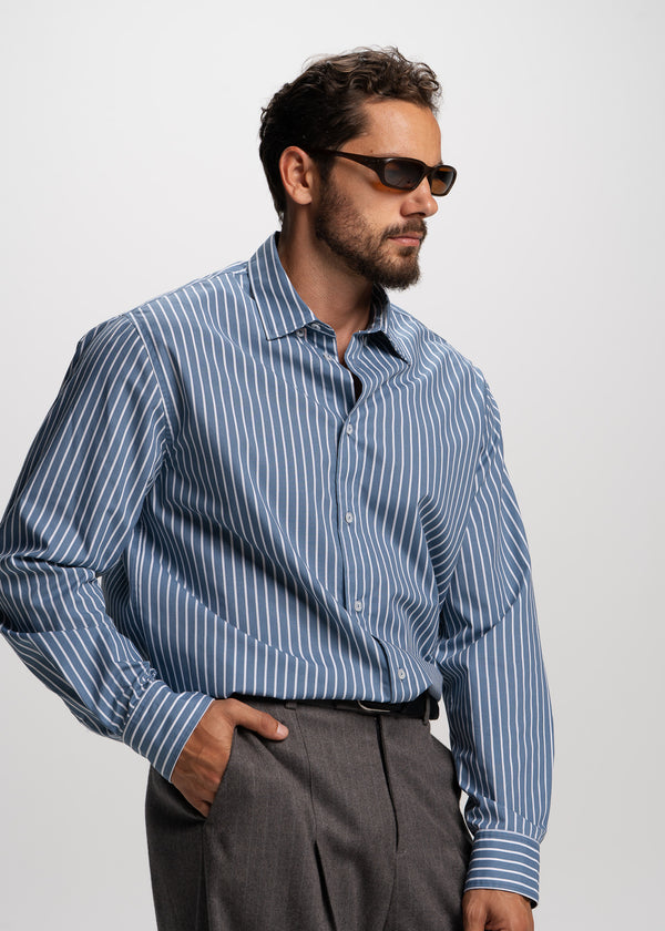blue striped shirt