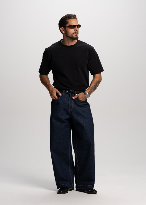 wide leg indigo jeans